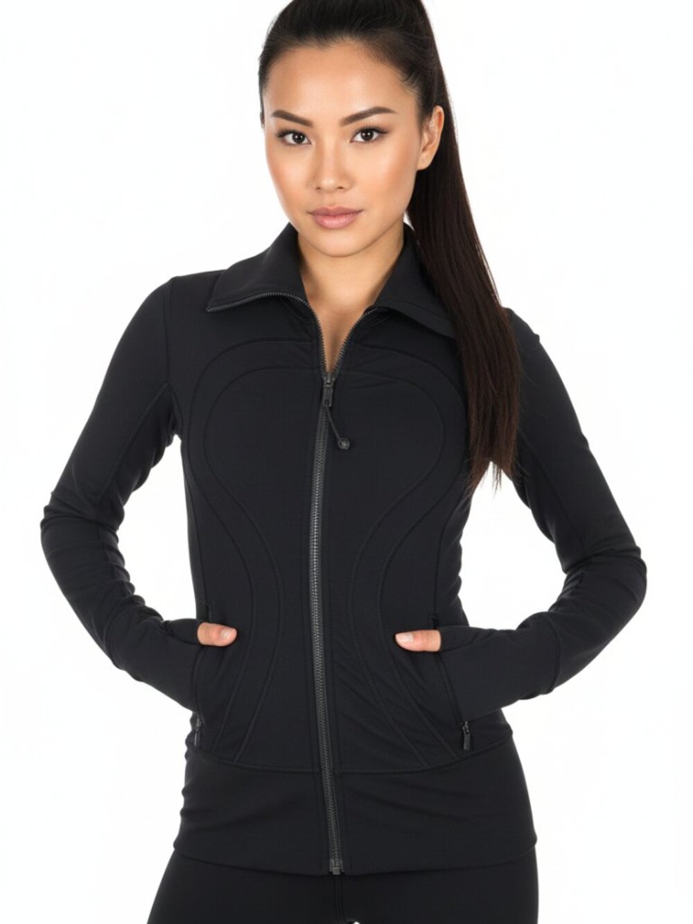 Lululemon Black In Stride Full Zip Jacket Scuba Neck Size 2